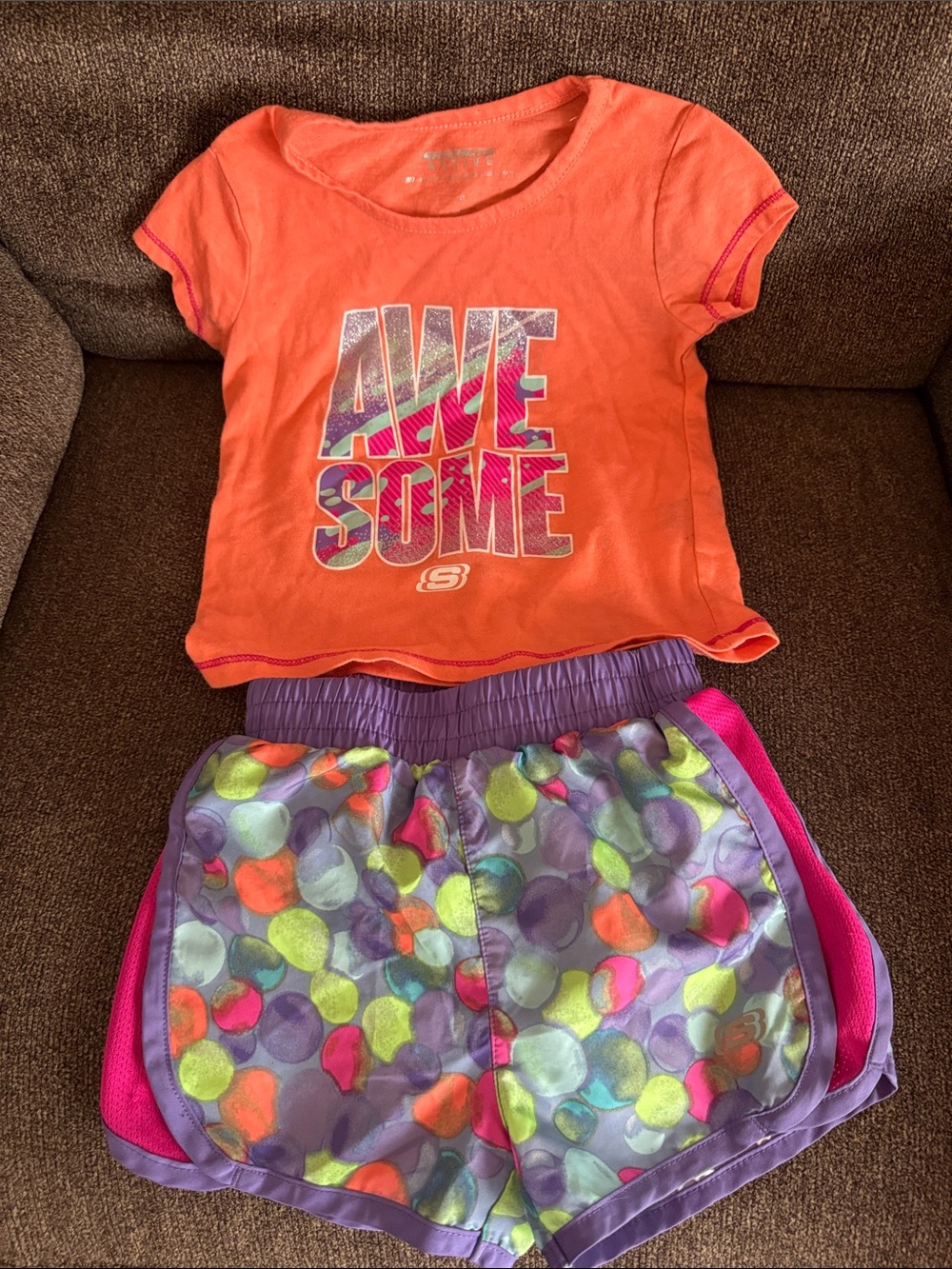 Skechers Orange Tee with Multicolor 'AWESOME' Graphic